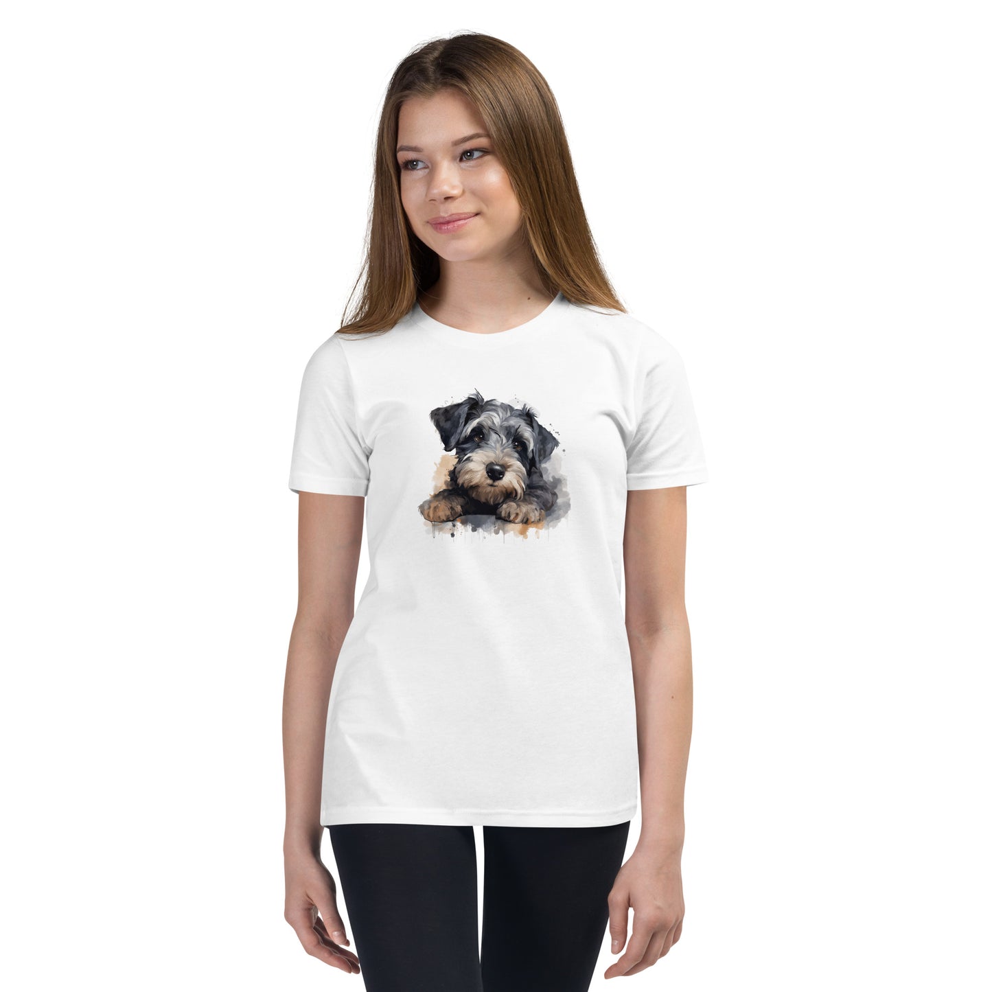 Unisex Youth Short Sleeve T-Shirt - "Schnauzer watercolour #1"