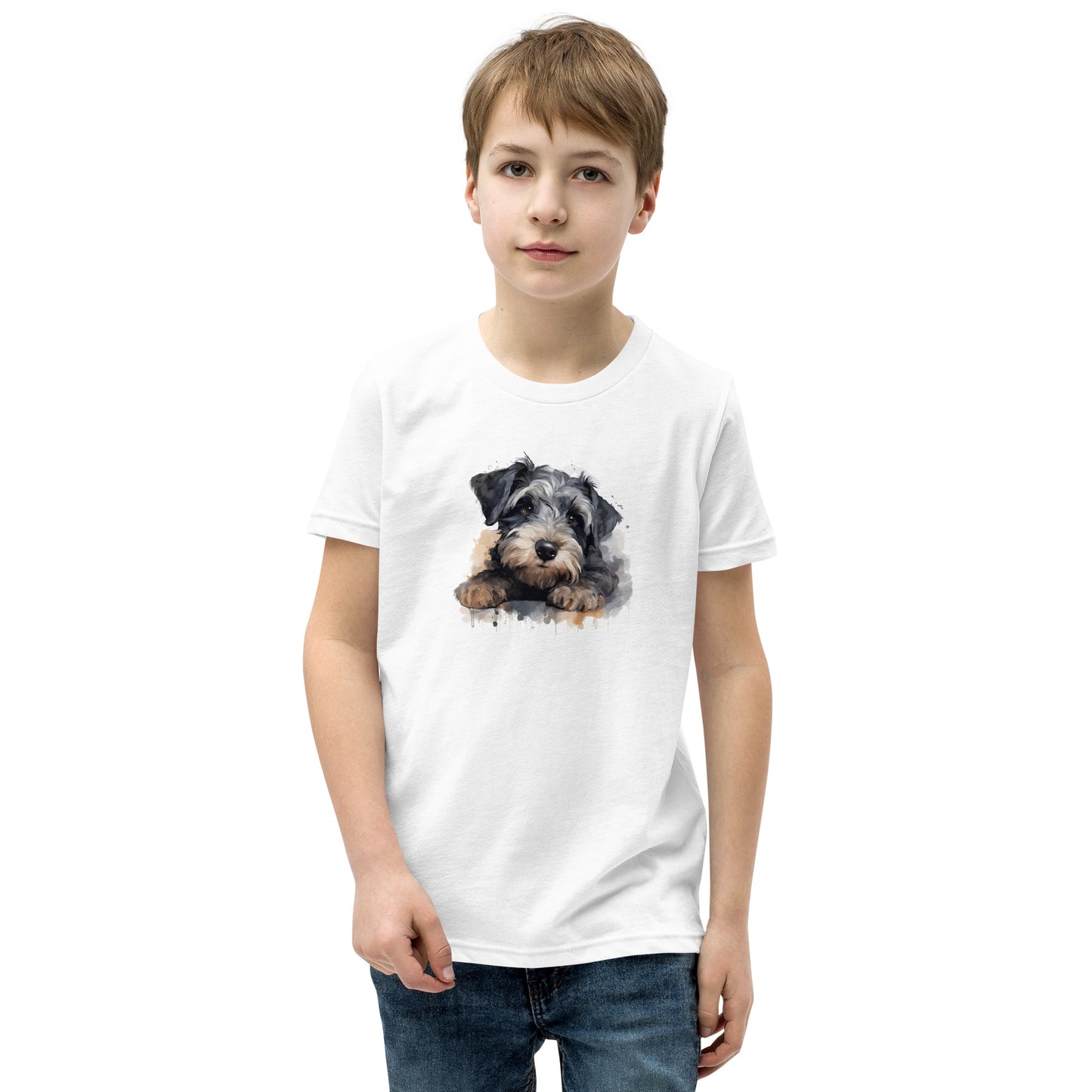 Unisex Youth Short Sleeve T-Shirt - "Schnauzer watercolour #1"