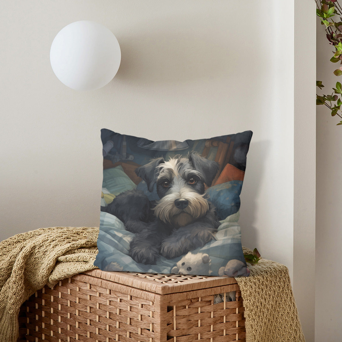 Schnauzer Pillow - "Bedtime #3"